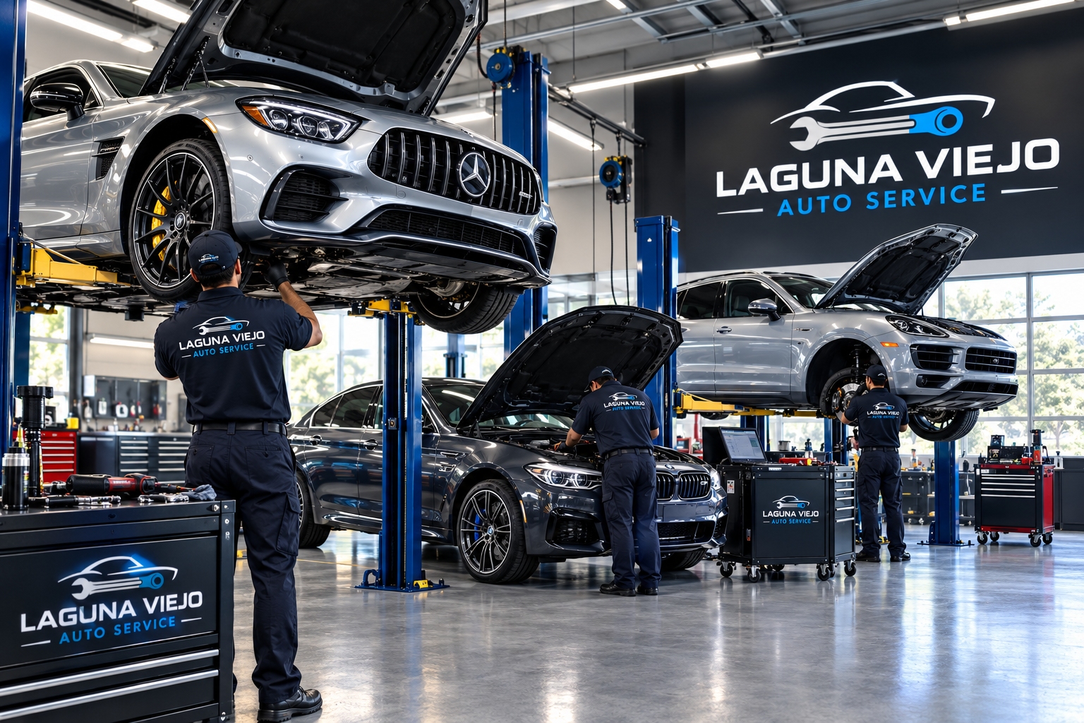 Laguna Viejo Auto Service technicians working in the shop